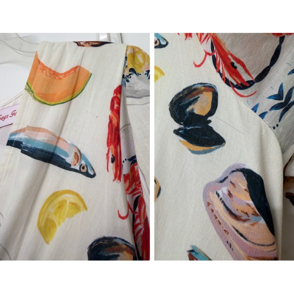Lisa Says Gah Grace Food Print Midi Dress Tapas Ivory Lemon Olive Fruit S - Picture 8 of 16